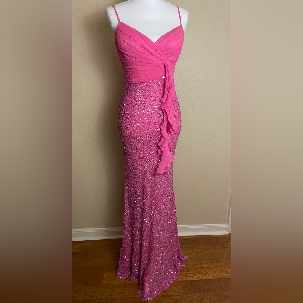 Vintage 90’s/Y2K 100% Silk Beaded Formal Hot Pink Prom Gown- Size M